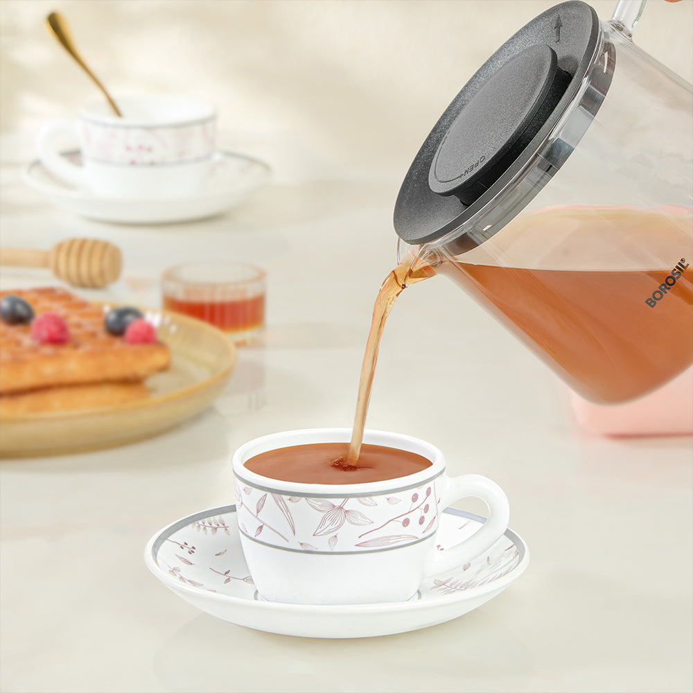 Larah By Borosil Grandeur Cup n Saucer Set 140 ml x 12