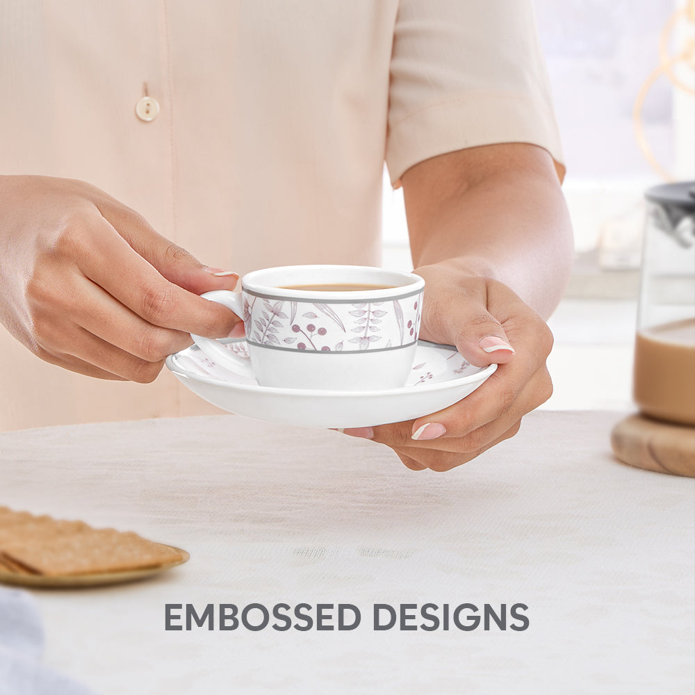 Larah By Borosil Grandeur Cup n Saucer Set 140 ml x 12