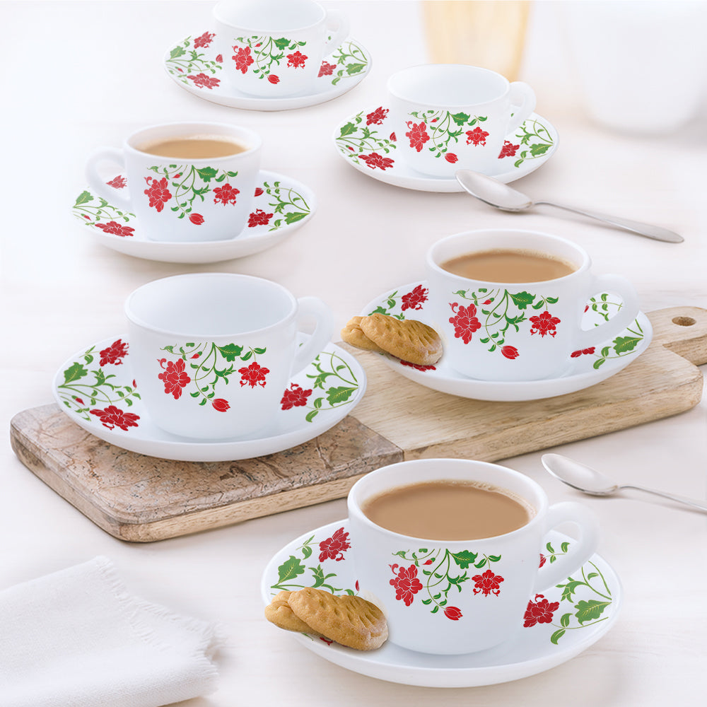 Larah by Borosil Hazel Cup n Saucer Set, 140ml x 12