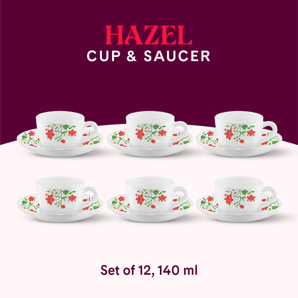 Larah by Borosil Hazel Cup n Saucer Set 140 ml x 12