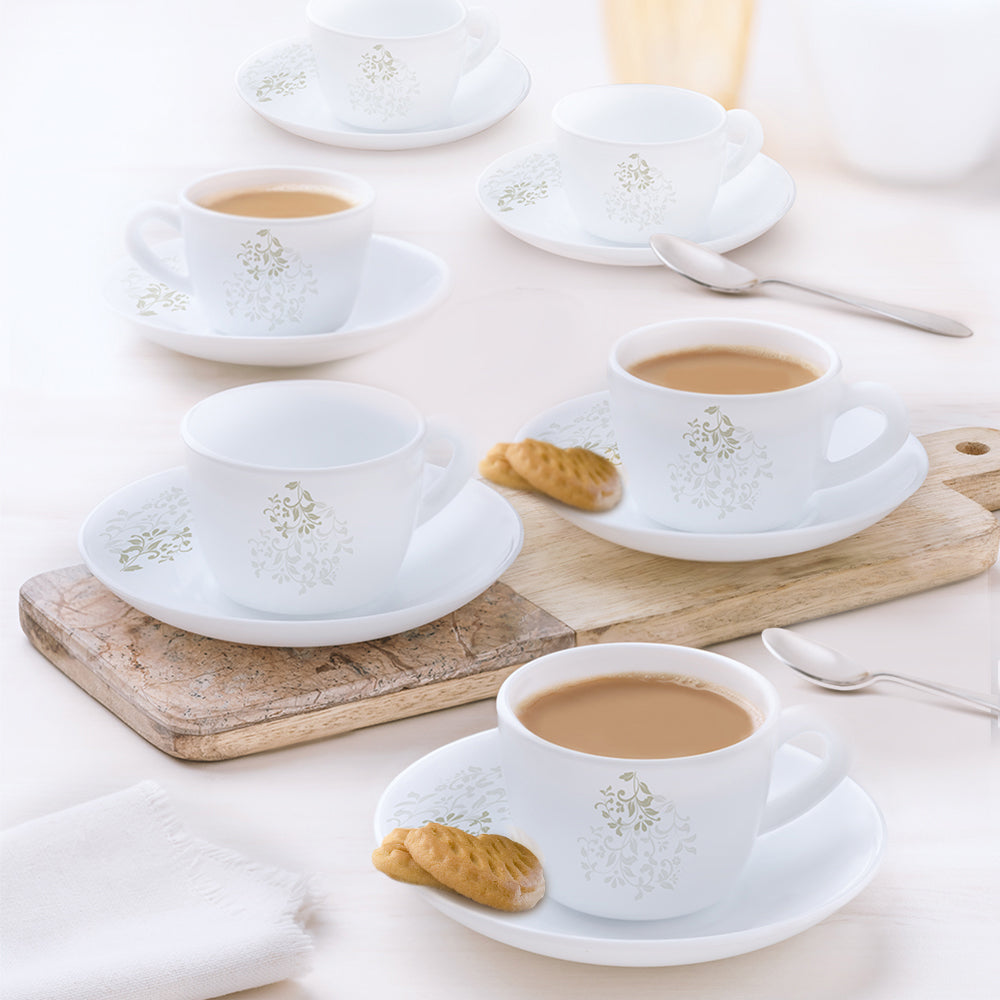 Larah by Borosil Ingot Cup n Saucer Set 140 ml x 12