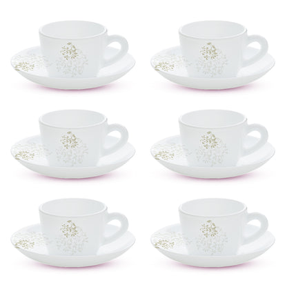 Larah by Borosil Ingot Cup n Saucer Set 140 ml x 12