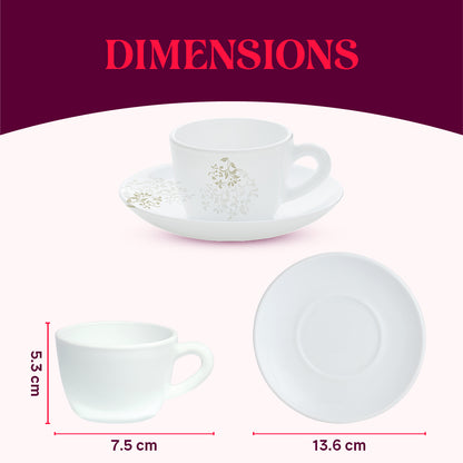Larah by Borosil Ingot Cup n Saucer Set 140 ml x 12