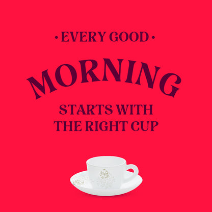 Larah by Borosil Ingot Cup n Saucer Set 140 ml x 12