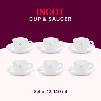 Larah by Borosil Ingot Cup n Saucer Set 140 ml x 12
