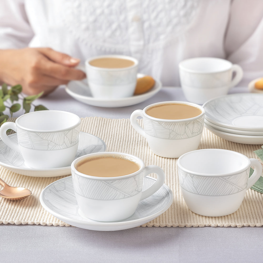 Larah By Borosil Ivy Cup n Saucer Set, 140ml x 12