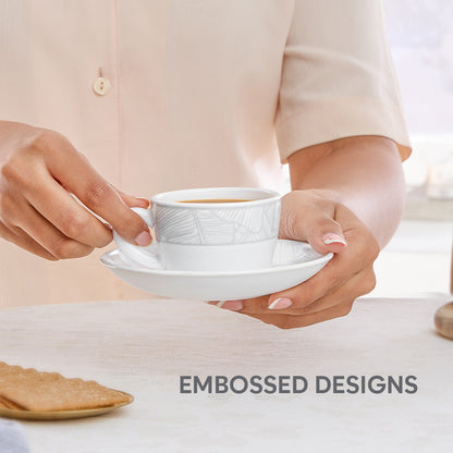 Larah By Borosil Ivy Cup n Saucer Set 140 ml x 12