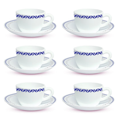 Larah by Borosil Jazzblue Cup n Saucer Set 140 ml x 12