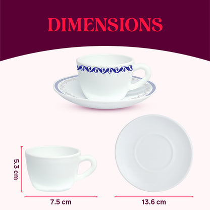 Larah by Borosil Jazzblue Cup n Saucer Set 140 ml x 12