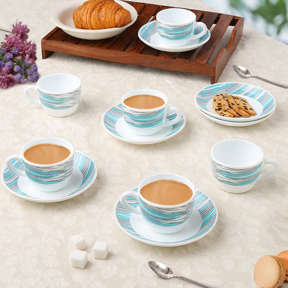 Larah by Borosil Joy Cup n Saucers Set, 140ml x 12