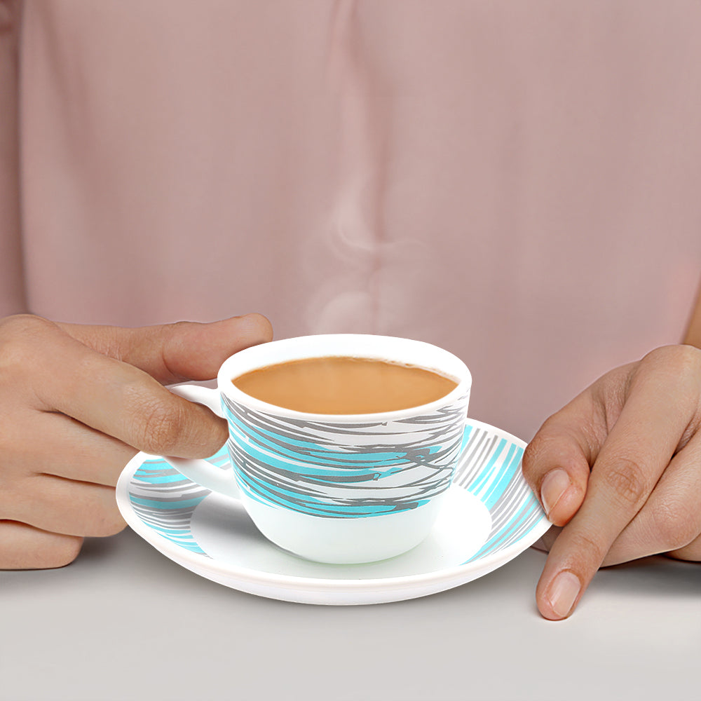 Larah by Borosil Joy Cup n Saucers Set 140 ml x 12