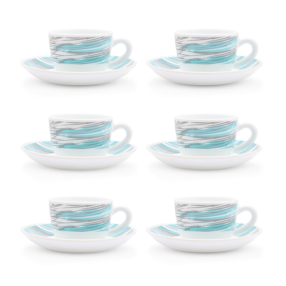 Larah by Borosil Joy Cup n Saucers Set 140 ml x 12