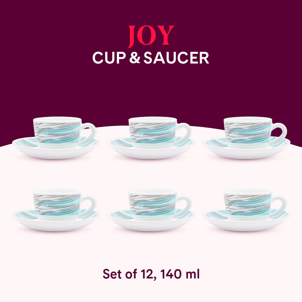 Larah by Borosil Joy Cup n Saucers Set 140 ml x 12