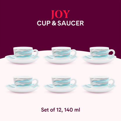 Larah by Borosil Joy Cup n Saucers Set 140 ml x 12