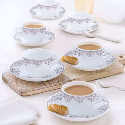Larah by Borosil Lark Cup n Saucers Set 140 ml x 12