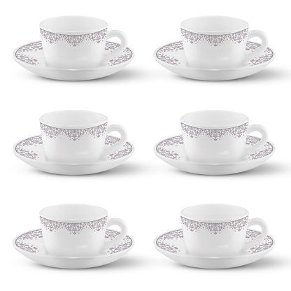 Larah by Borosil Lark Cup n Saucers Set 140 ml x 12