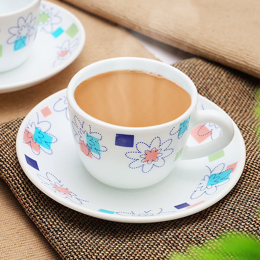 Larah by Borosil Starflower Cup n Saucers Set 140 ml x 12