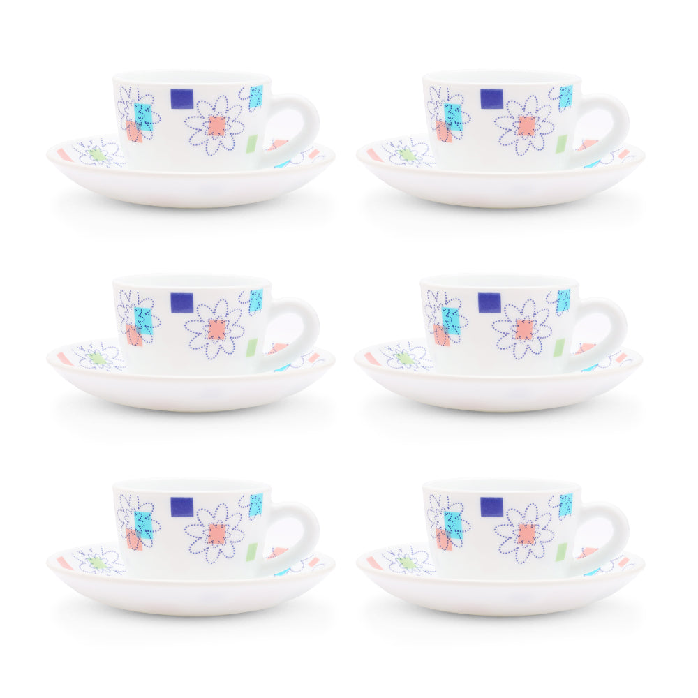 Larah by Borosil Starflower Cup n Saucers Set 140 ml x 12
