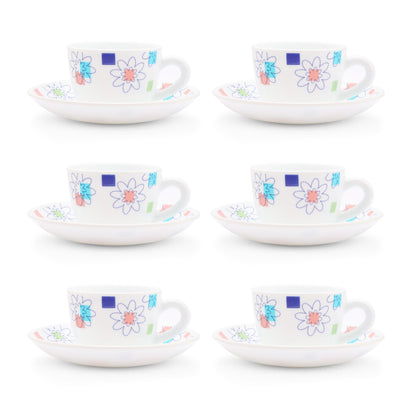 Larah by Borosil Starflower Cup n Saucers Set 140 ml x 12