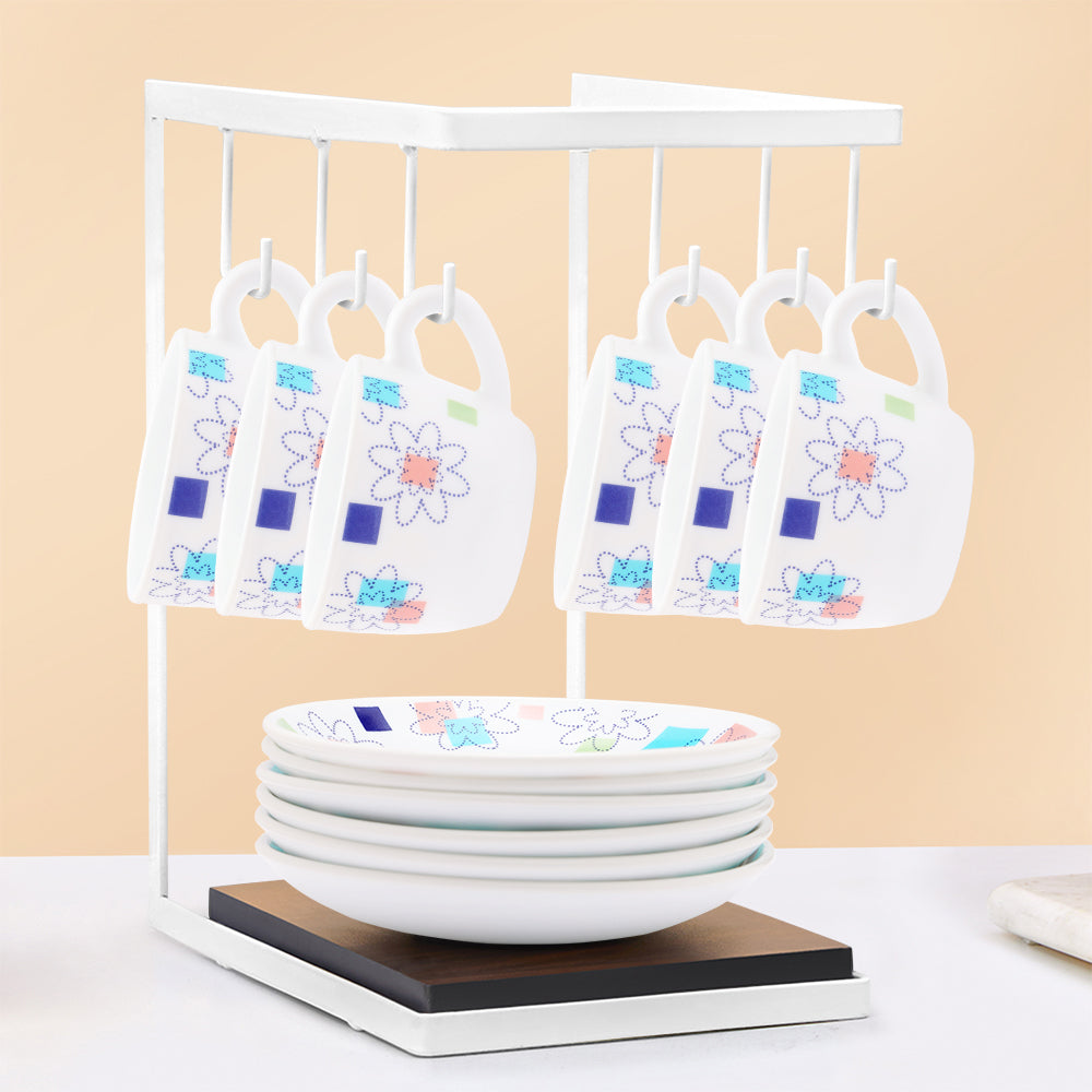 Larah by Borosil Starflower Cup n Saucers Set 140 ml x 12