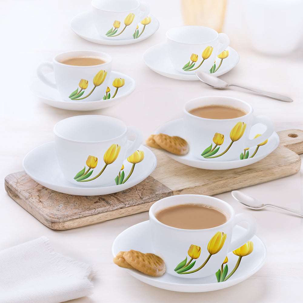 Larah by Borosil Lyana Cup n Saucer Set, 140ml x 12