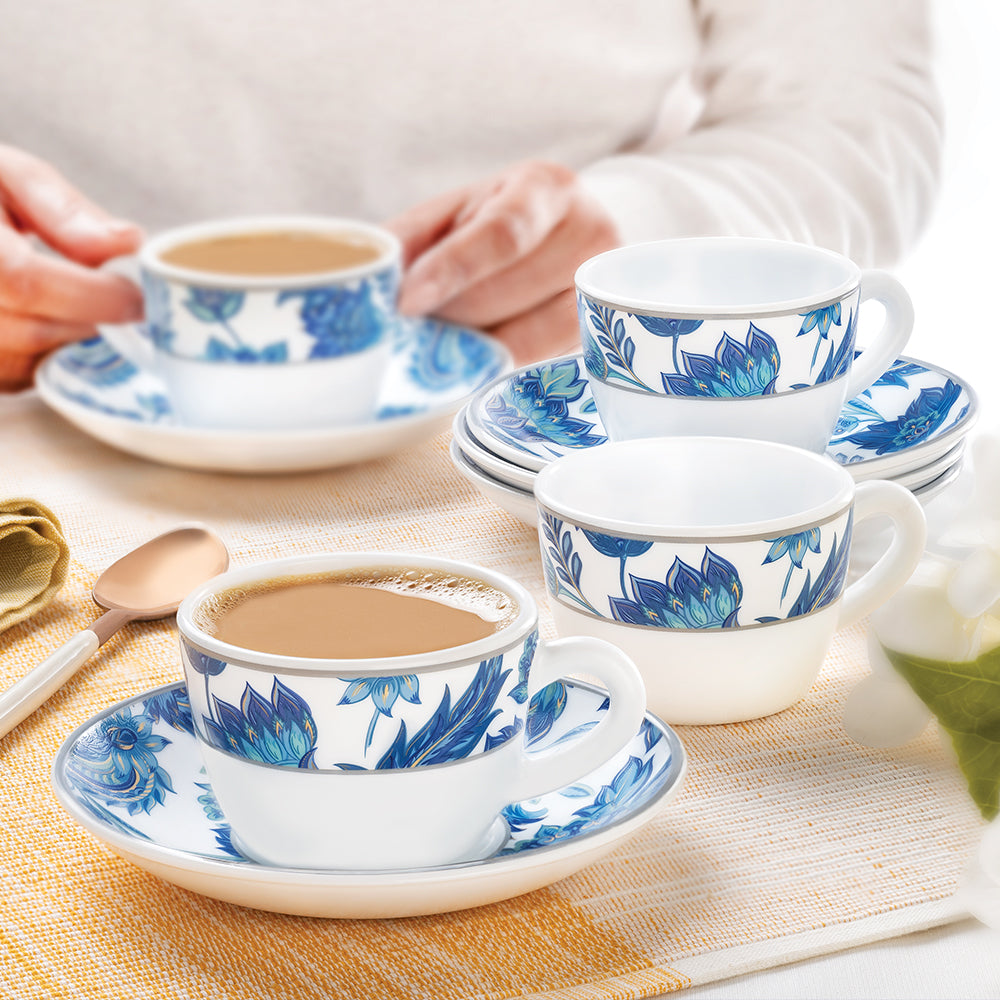 Larah By Borosil New Iris Cup n Saucer Set, 140ml x 12