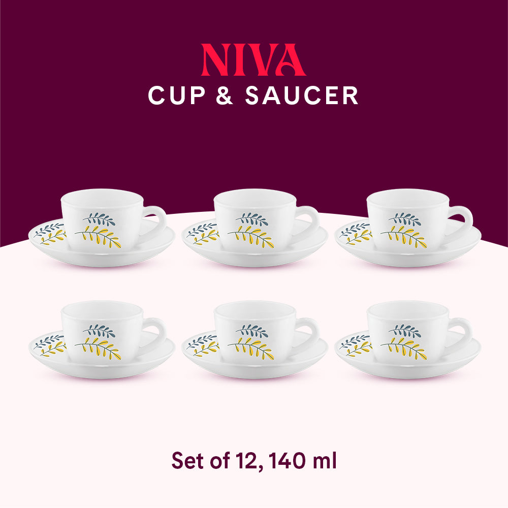 Larah by Borosil Niva Cup n Saucer Set 140 ml x 12