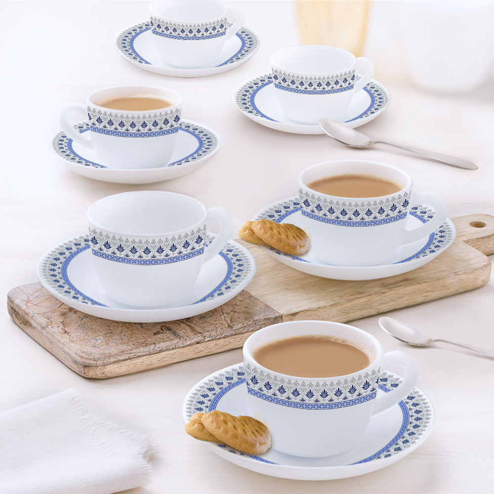 Larah by Borosil Ocean Cup n Saucers Set 140 ml x 12