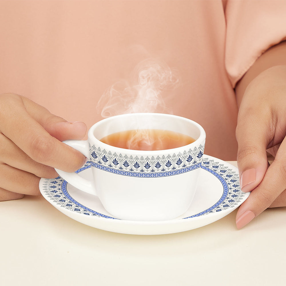 Larah by Borosil Ocean Cup n Saucers Set 140 ml x 12