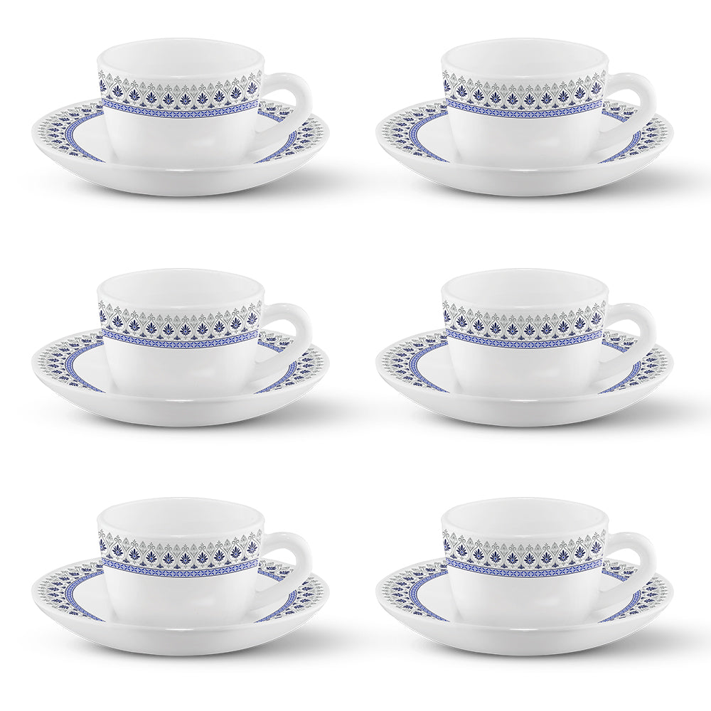 Larah by Borosil Ocean Cup n Saucers Set 140 ml x 12