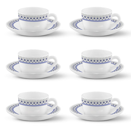Larah by Borosil Ocean Cup n Saucers Set 140 ml x 12