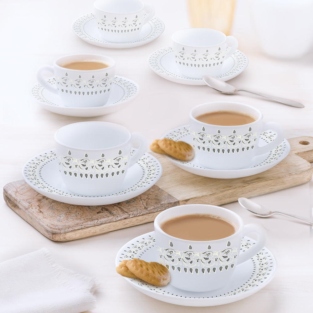 Larah by Borosil Ora Gold Cup n Saucer Set, 140ml x 12
