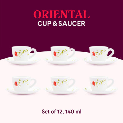 Larah by Borosil Oriental Cup n Saucer Set 140 ml x 12