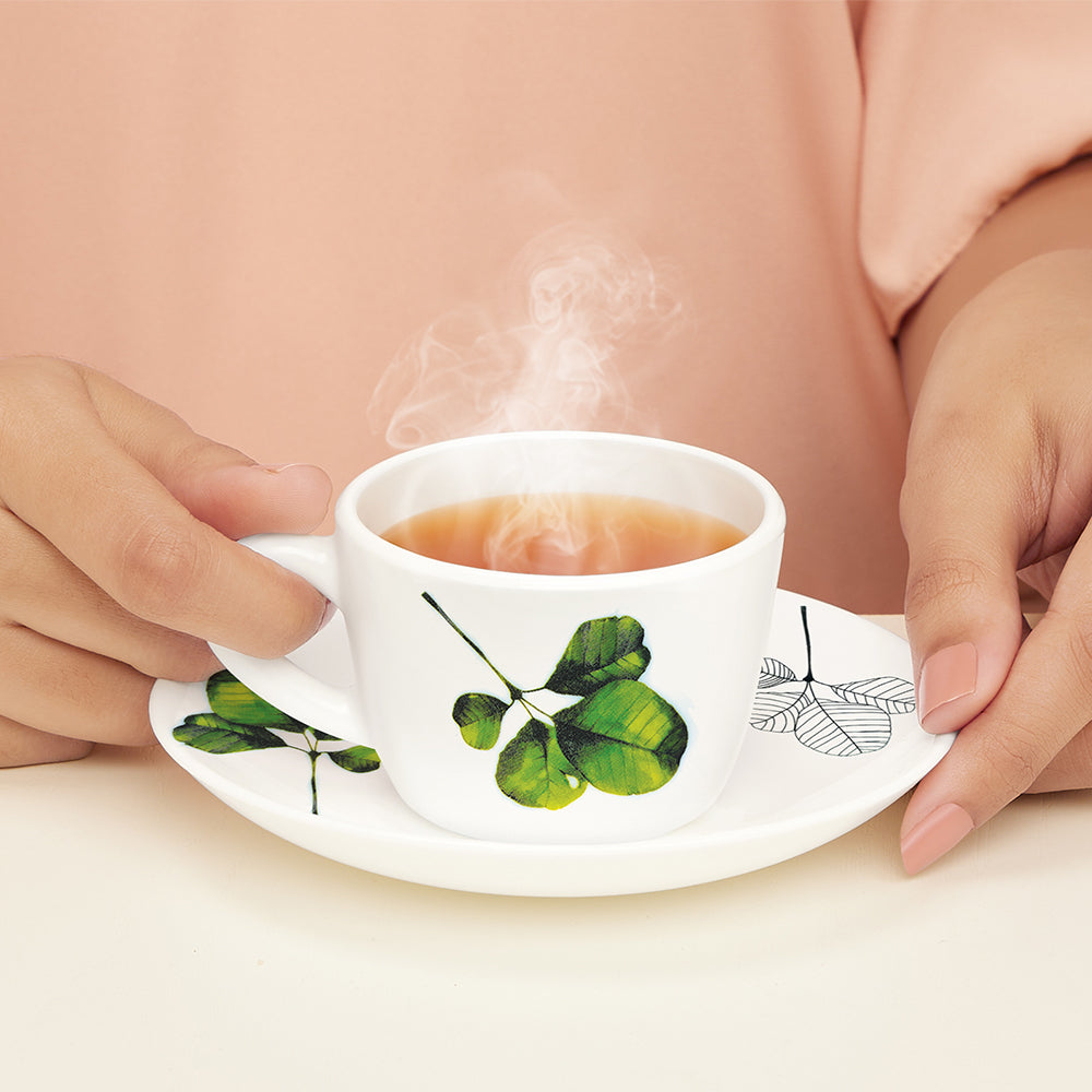 Larah by Borosil Oval Cup n Saucer Set 140 ml x 12