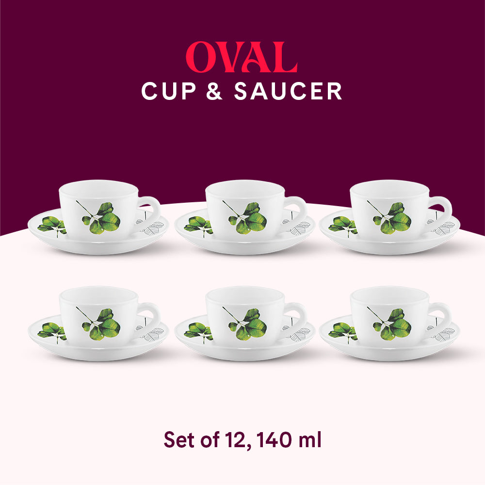 Larah by Borosil Oval Cup n Saucer Set 140 ml x 12