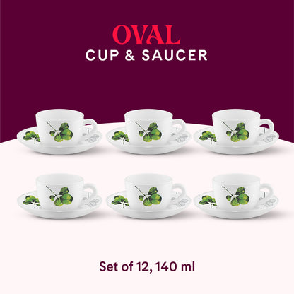 Larah by Borosil Oval Cup n Saucer Set 140 ml x 12