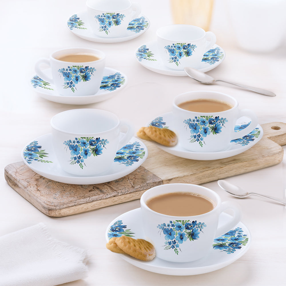 Larah by Borosil Pansy Cup n Saucer Set, 140ml x 12