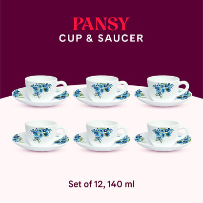 Larah by Borosil Pansy Cup n Saucer Set 140 ml x 12