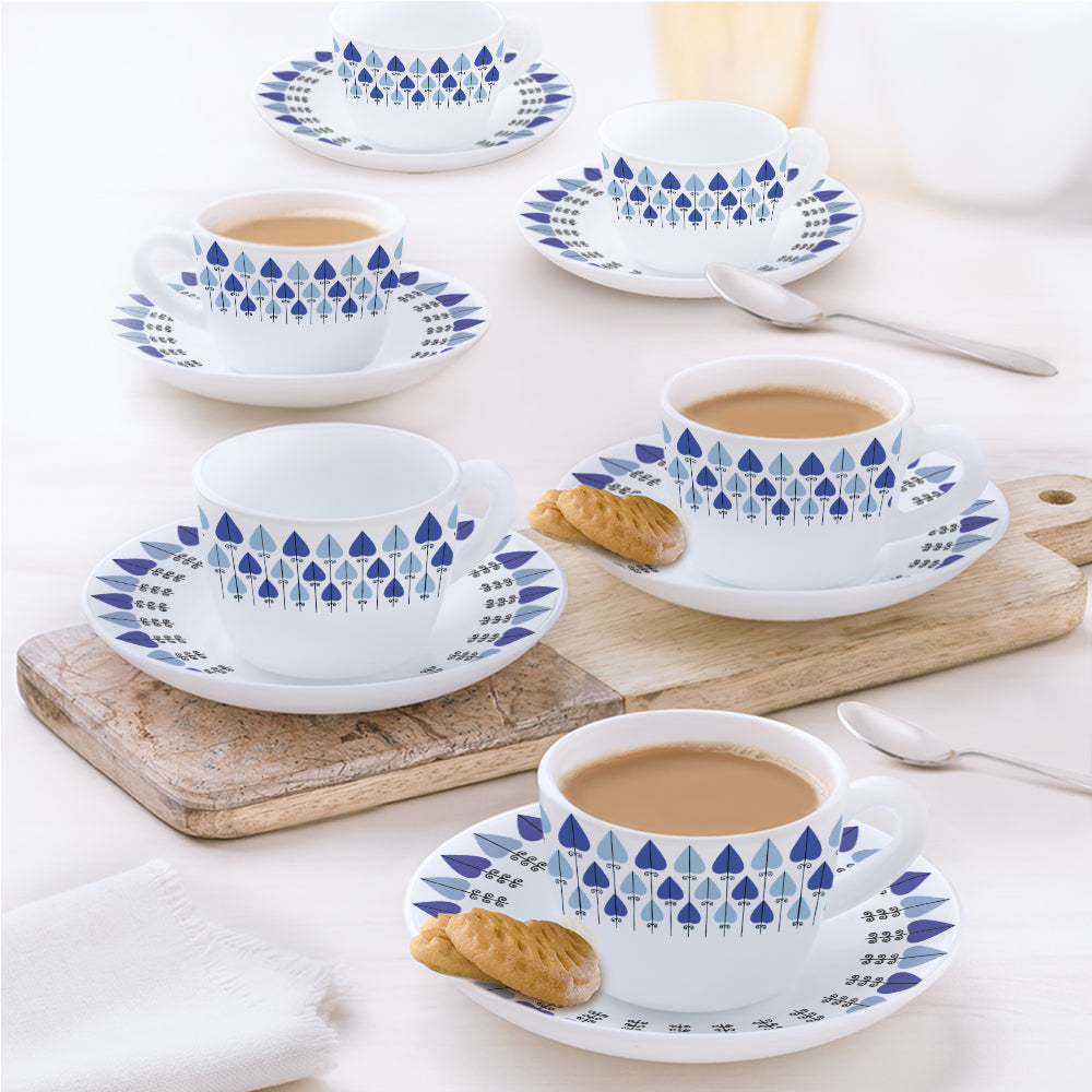 Larah by Borosil Robin Cup n Saucers Set 140 ml x 12