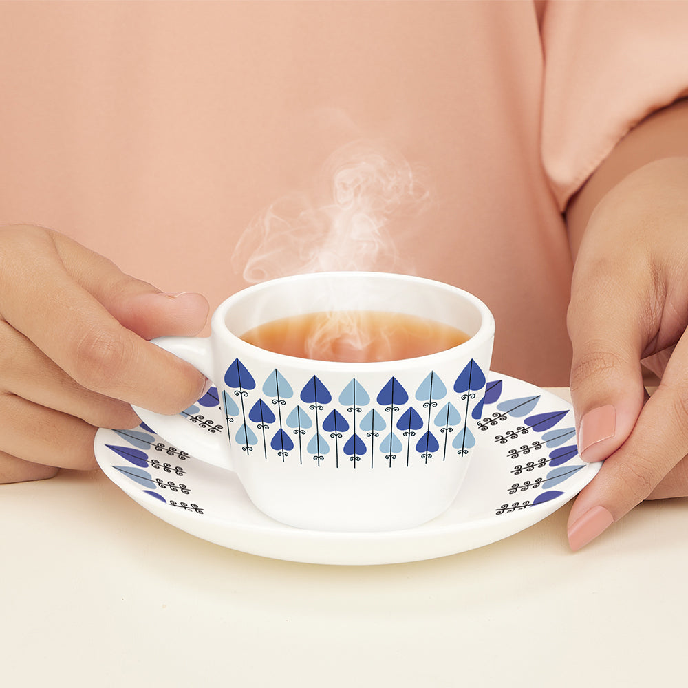 Larah by Borosil Robin Cup n Saucers Set 140 ml x 12