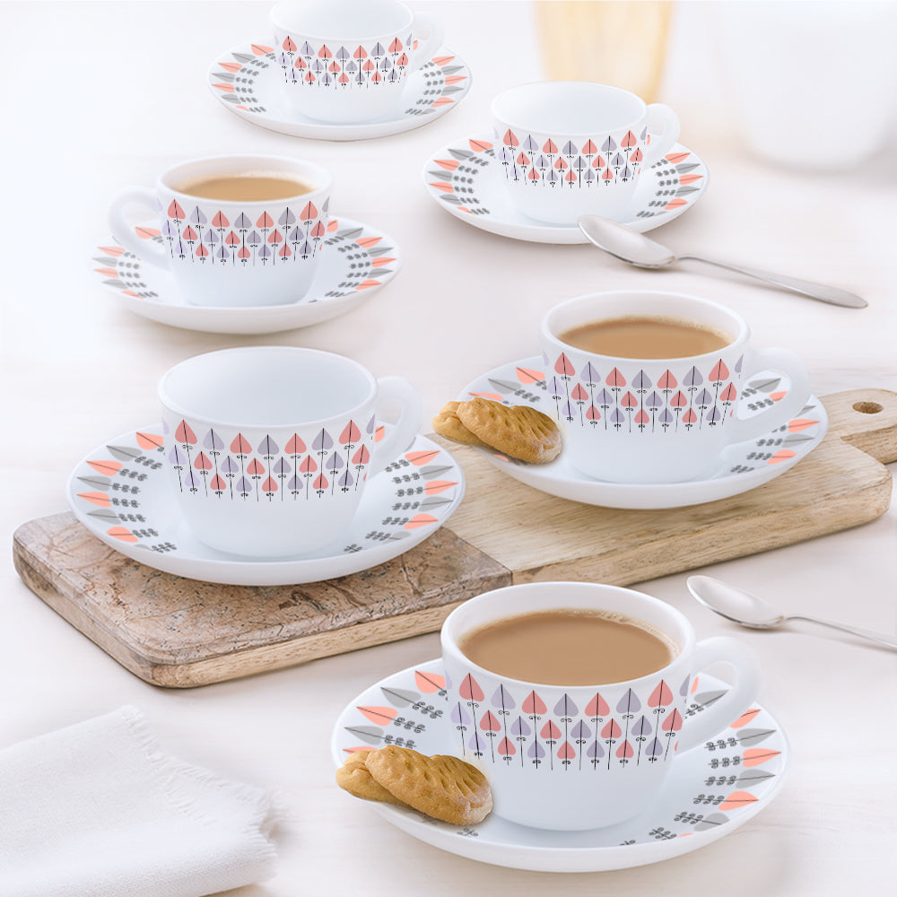 Larah by Borosil Regency Cup n Saucers Set 140 ml x 12