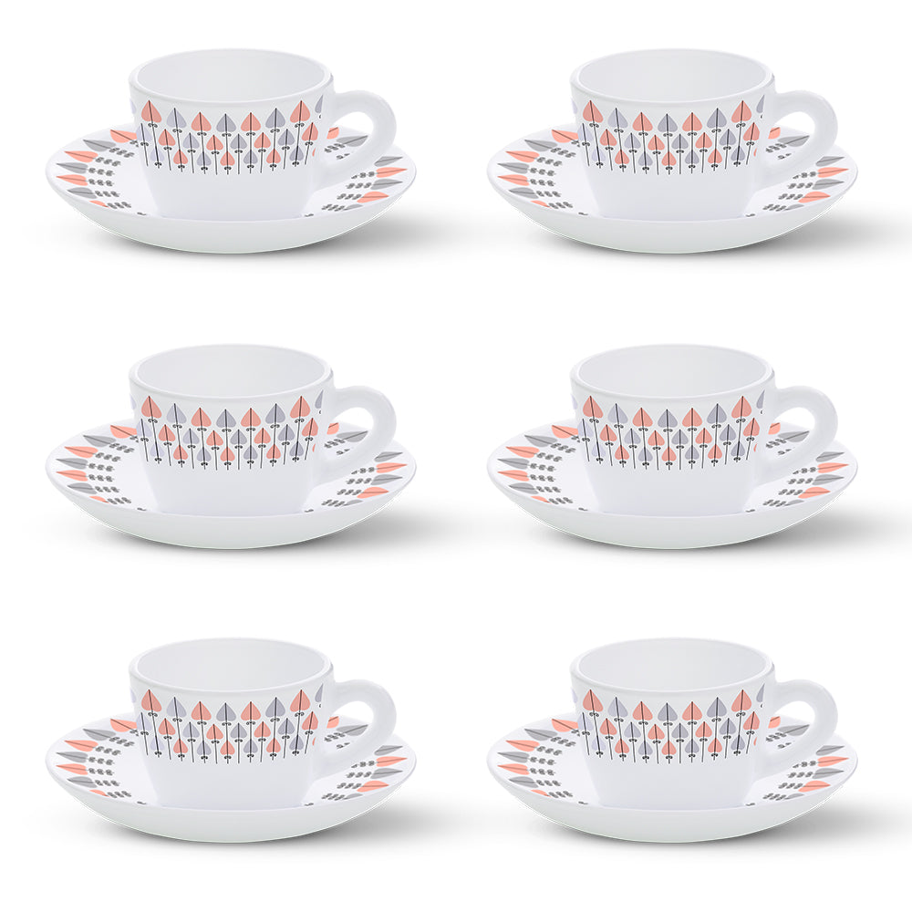 Larah by Borosil Regency Cup n Saucers Set 140 ml x 12