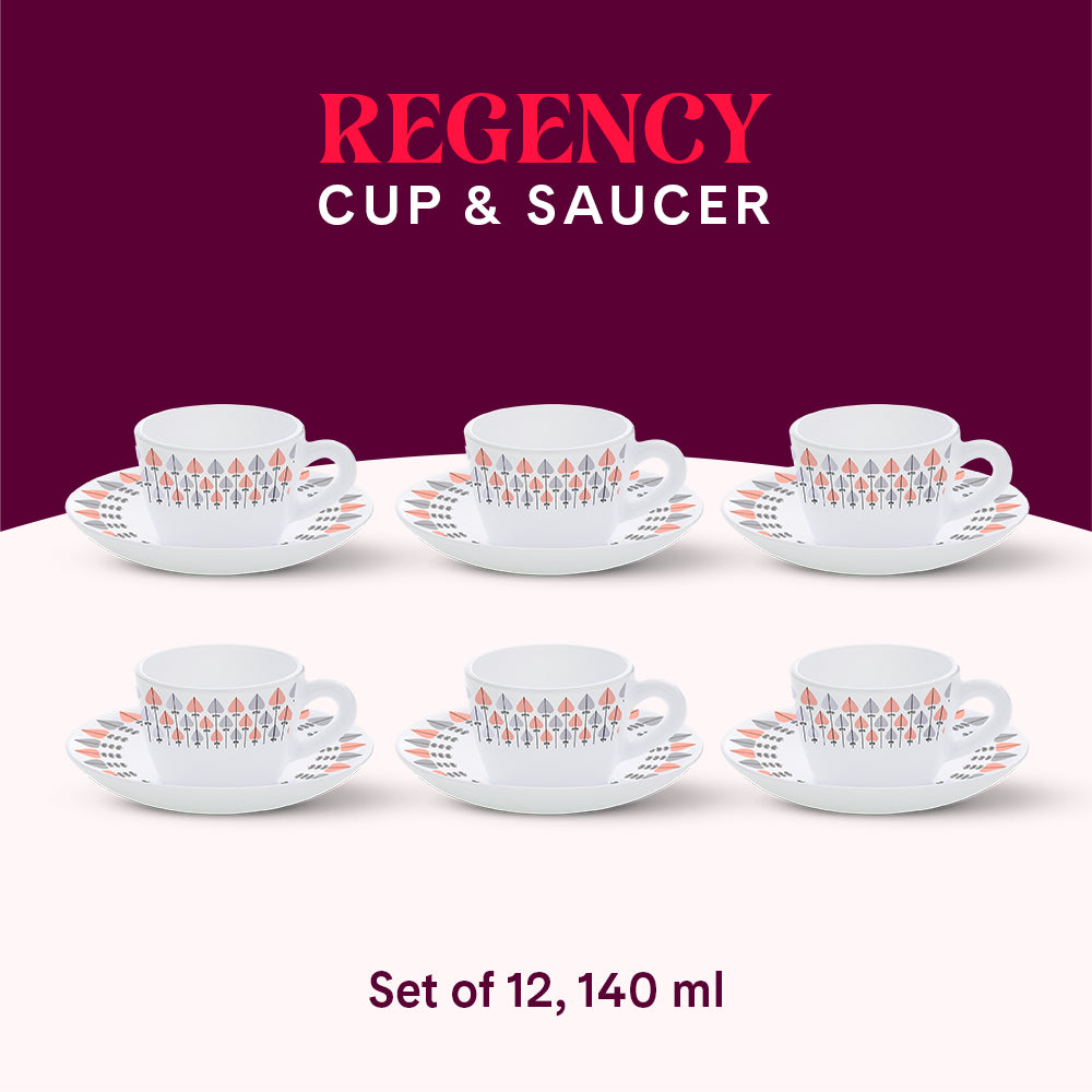 Larah by Borosil Regency Cup n Saucers Set 140 ml x 12