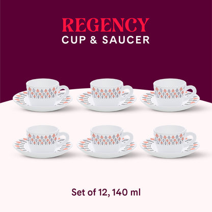 Larah by Borosil Regency Cup n Saucers Set 140 ml x 12