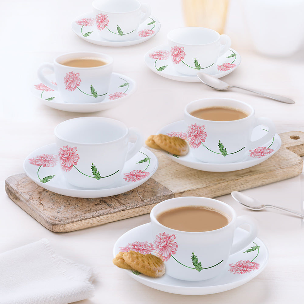 Larah by Borosil Red Mist Cup n Saucer Set 140 ml x 12