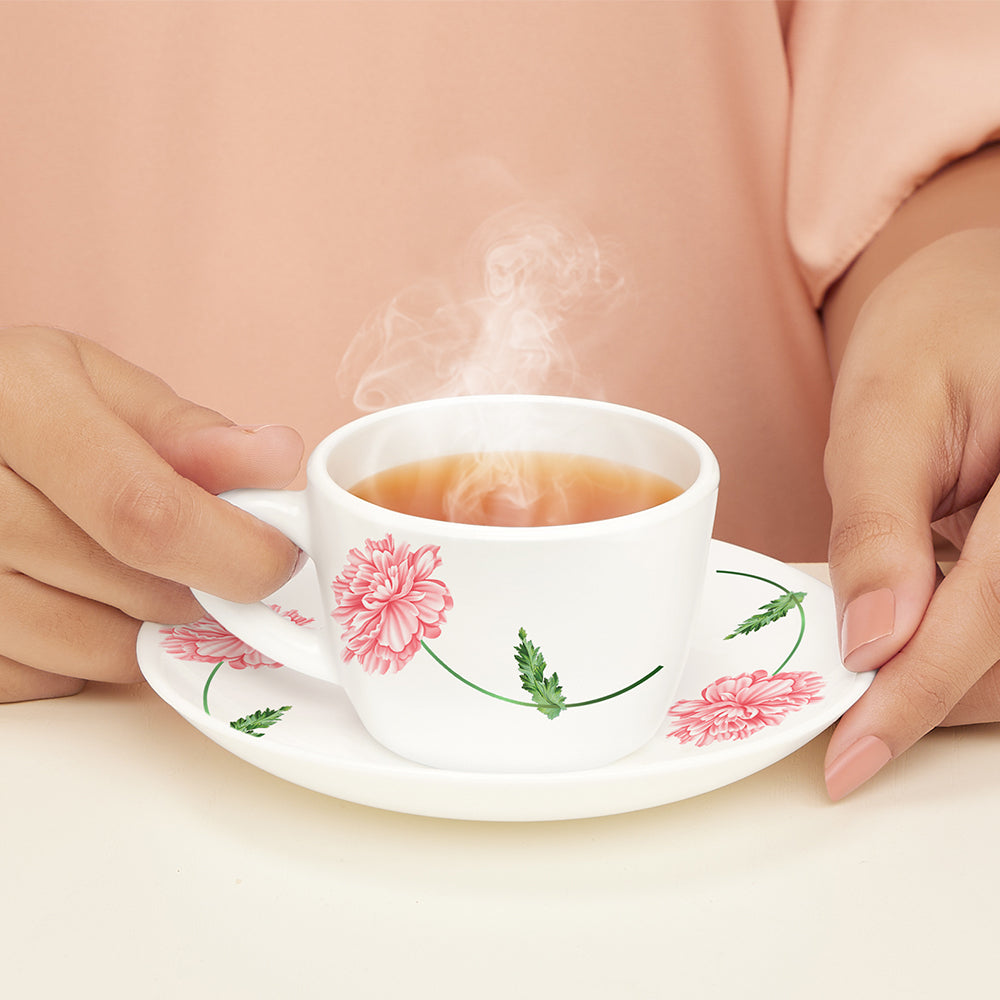 Larah by Borosil Red Mist Cup n Saucer Set 140 ml x 12
