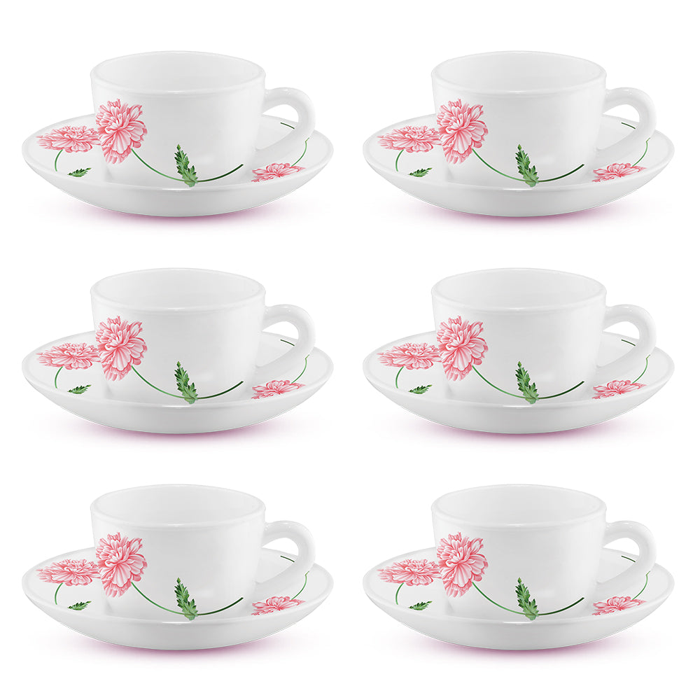 Larah by Borosil Red Mist Cup n Saucer Set 140 ml x 12