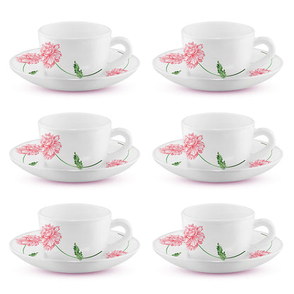 Larah by Borosil Red Mist Cup n Saucer Set 140 ml x 12