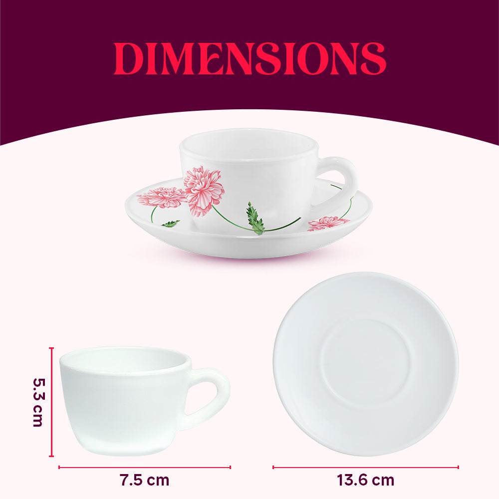 Larah by Borosil Red Mist Cup n Saucer Set 140 ml x 12
