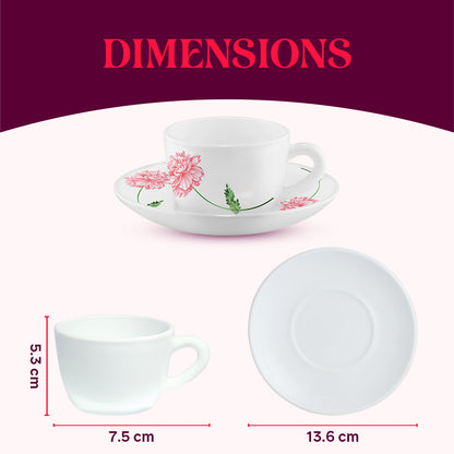 Larah by Borosil Red Mist Cup n Saucer Set 140 ml x 12